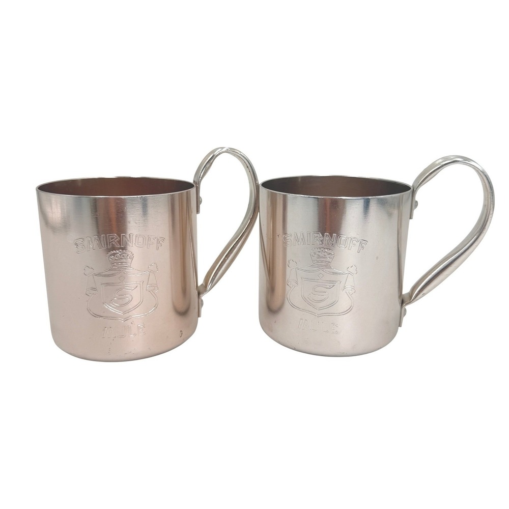 Smirnoff Moscow‎ Mule Mugs Set of 2 Copper Colored Metal Embossed Logo Barware